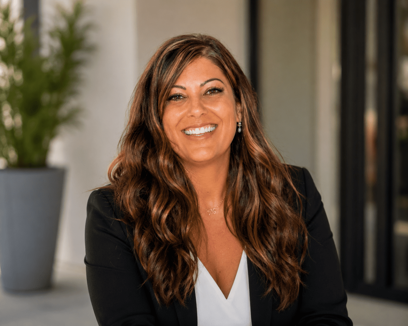 Smiling businesswoman in office setting